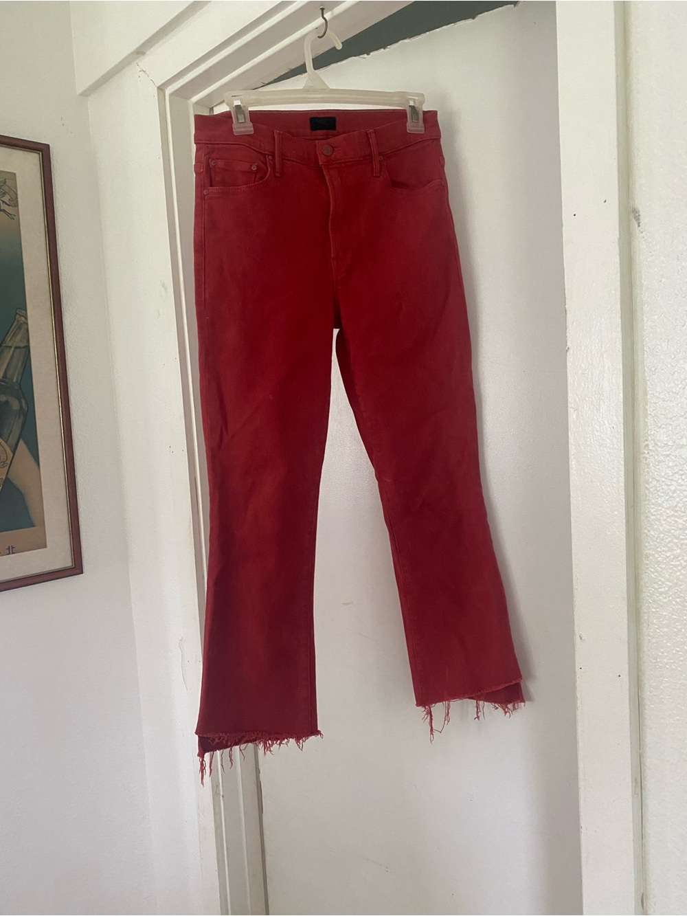MOTHER  Hot Rod Red Raw-Hem Jeans